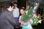 Receiving flowers from the Minister of Finance, Dimiter Kostov