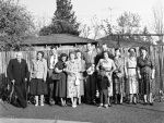 After the Feast of Ridván, probably at the Dahls' home in Palo Alto, California,  principal guests Emeric and Rosemary Sala. Emeric Sala center next to Arthur, Joyce & Roger Dahl, Valerie Wilson second from right. 4/21/1951