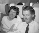 Bahá’í Congress trip: Joyce and Keith Dahl on plane 4/25/1963