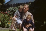 Elmer Hoefener w/ Keith & A in garden, 8/25/1946
