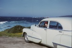 Joyce in car, 17-mile-drive Pebble Beach, 3/28/1950