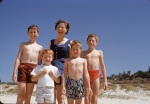 Joyce and boys, Carmel beach, 8/53