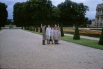 Dahl family posed with raincoats, Versailles, 7/10/1960