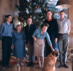 Joyce, boys, Lenna w Christmas tree, P.Bch., 12/25/1963