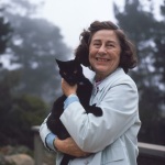 Joyce with Anonymous (Nonny the cat), Pebble Beach, 2/73