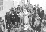 Wedding of Victor (Lubovka's brother) and Jordanka. Lubovka is next to Victor. Grendma Mina and Grandpa Georgi are behind Lubovka, second row furthest left, 1958
