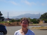 Merle with the Golden Gate Bridge in the background, San Francisco, July