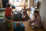 Getting ready to leave our apartment, Kanazawa, 21 July
