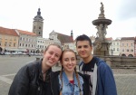 In the central square, České Budějovice, with our Bulgarian friend Pepi, 24 May