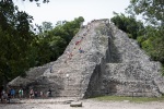 Gregory climbing the Mayan pyramid, Cobá, Yucatán Peninsula, Mexico, 17 July