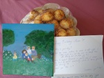 Emi's birthday card from MIna, with one of her childhood paintings of our family, August