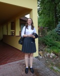 Mina heading off for the first day of school, in front of our new home in Hluboká nad Vltavou, Czech Republic, 24 August