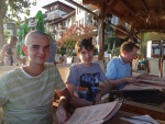 At our vacation apartment in Vlas on the Black Sea with Emi's cousin Milen, 17 August